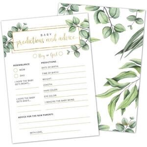 Baby Predictions and Advice Cards Baby Shower Games Greenery Watercolor Design